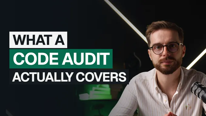 Video thumbnail: Mat Kupczyk on camera next to the caption “What a Code Audit Actually Covers”