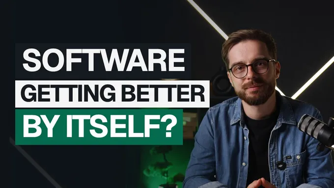Video thumbnail: Mat Kupczyk on camera next to the caption “Software Getting Better by Itself?”